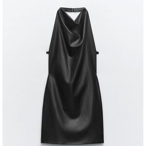 Zara halter faux leather black dress